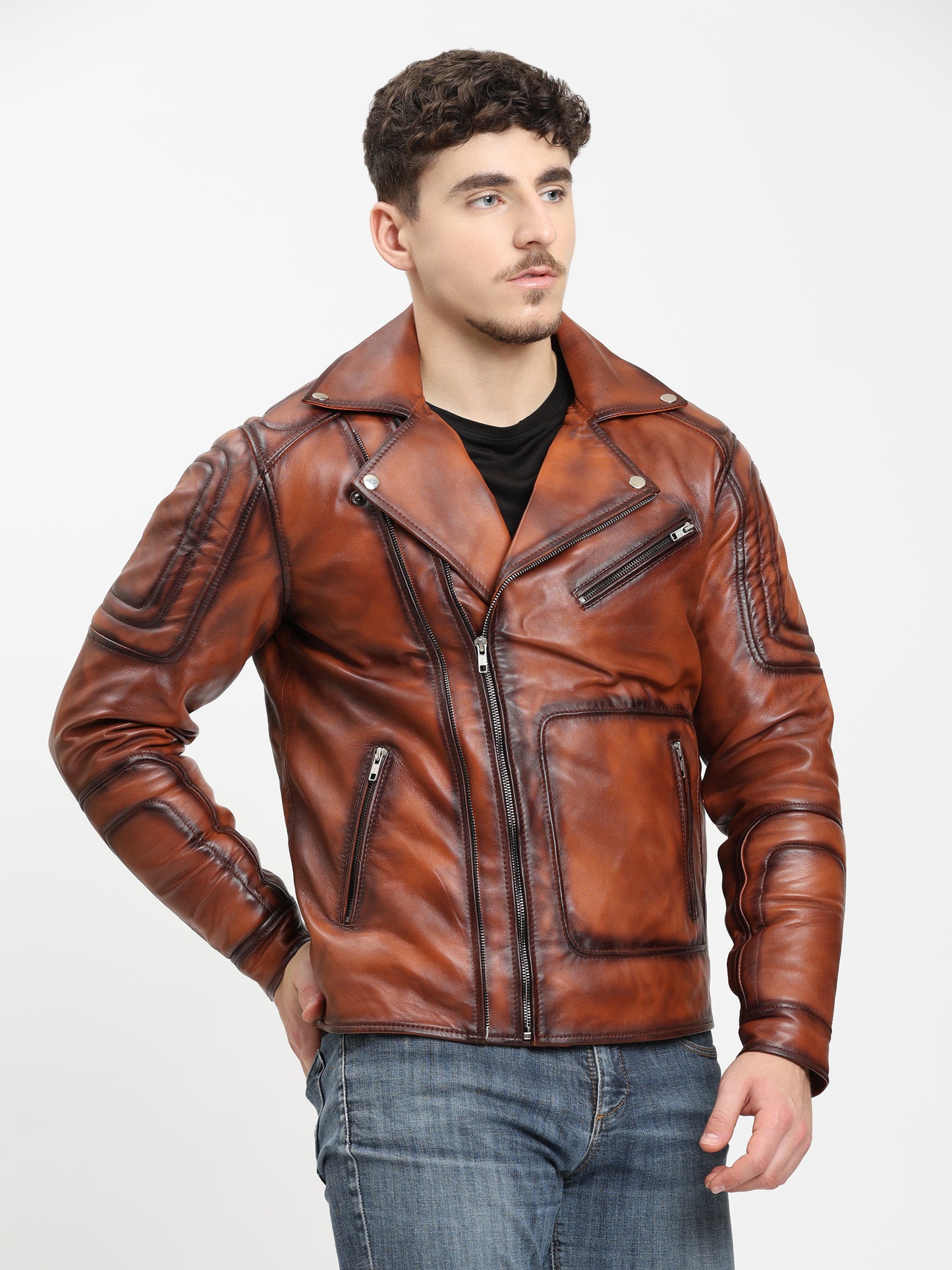Men’s Premium Vintage Brown Biker Leather Jacket