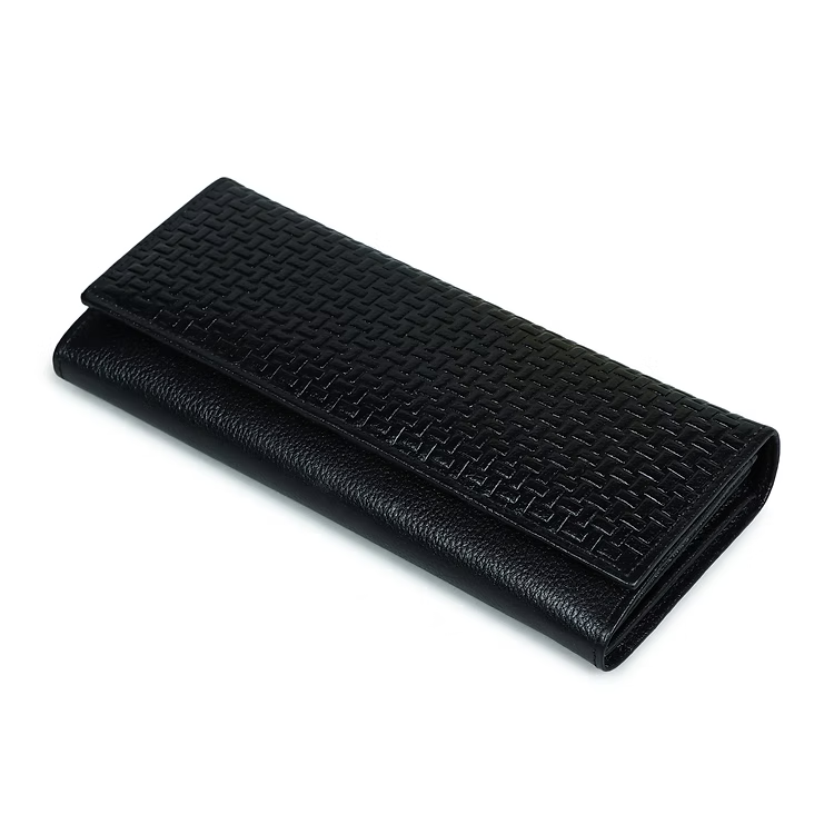 Sovereign Weave Women’s Long Wallet in Genuine Leather - Black