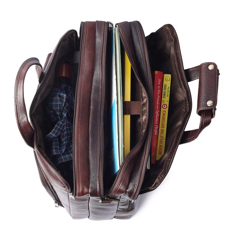 Executive Laptop Messenger Office Bag in Genuine Leather - Brown