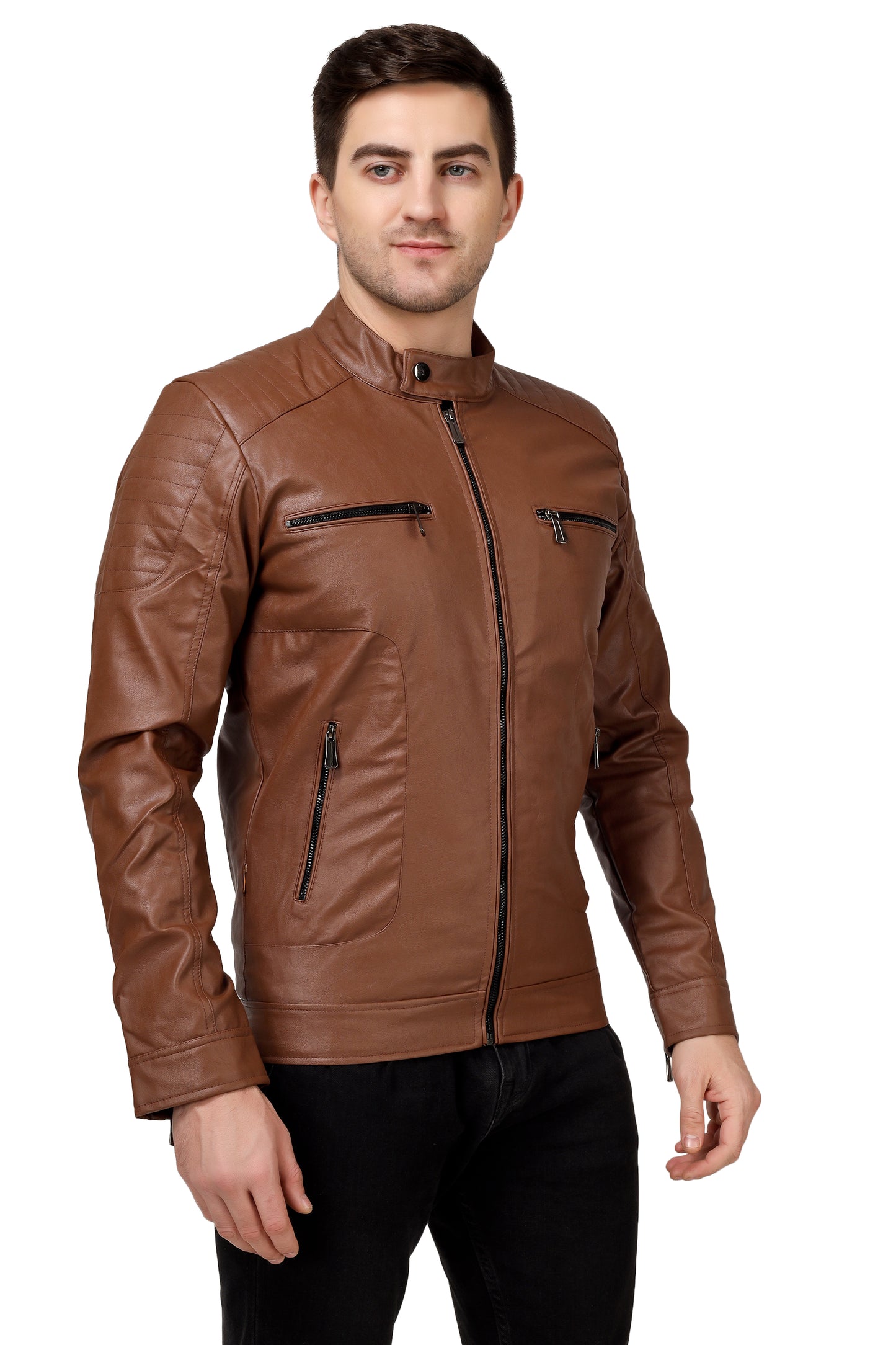 Full Sleeve Mesh Men PU Leather Jacket for Men :- Charmshilp