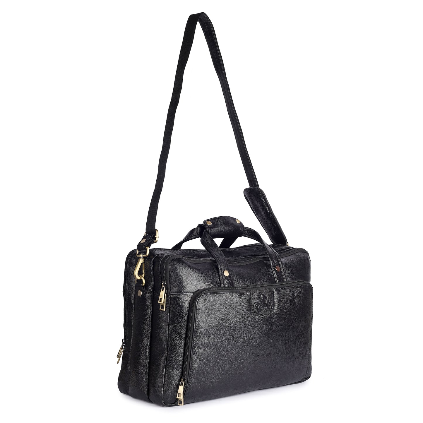 Laptop Messenger Office Bag in Genuine Leather For Men in Black