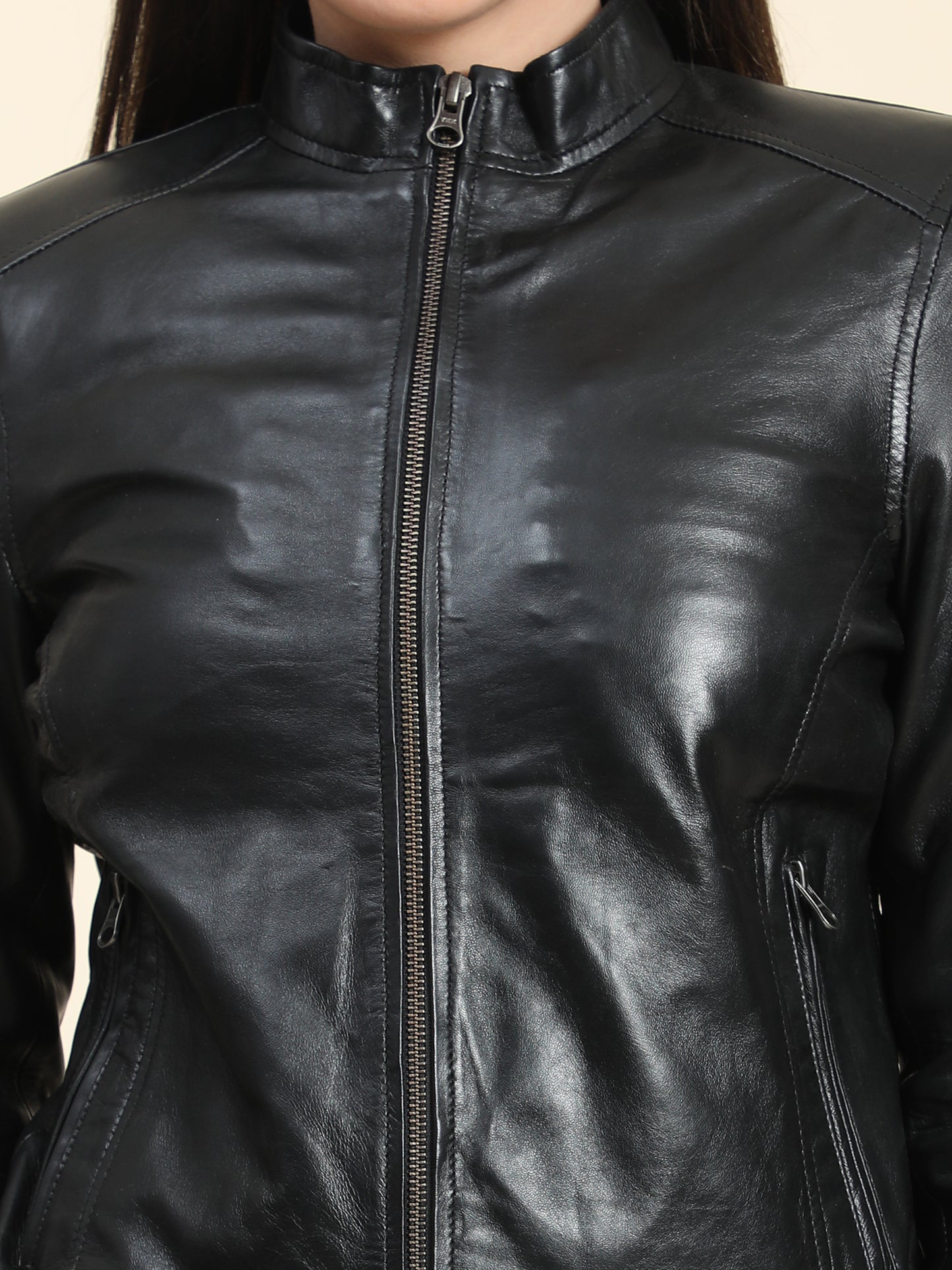 Women’s Premium Genuine Sheepskin Leather Jacket - Black