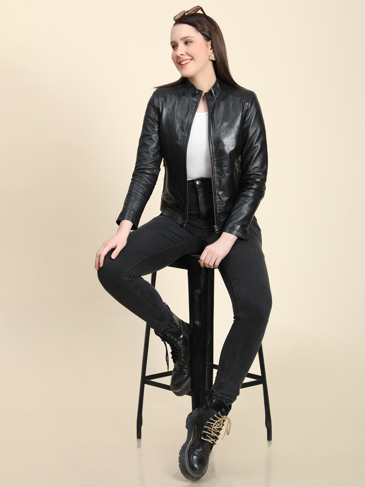 Women’s Premium Genuine Sheepskin Leather Jacket - Black