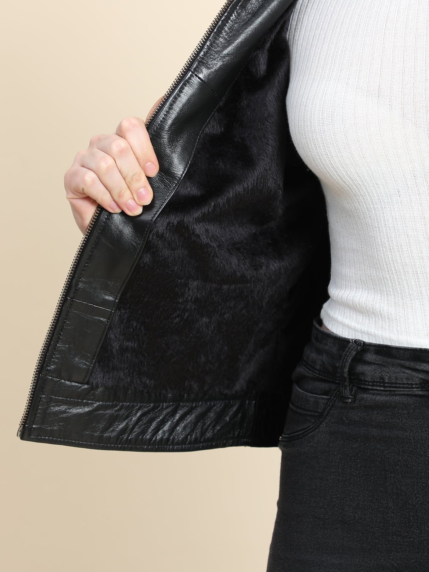 Women’s Premium Genuine Sheepskin Leather Jacket - Black