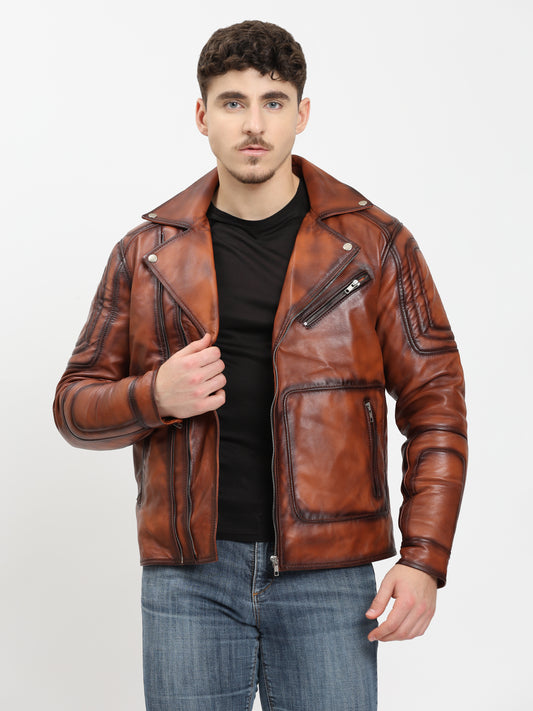 Men’s Premium Vintage Brown Biker Leather Jacket