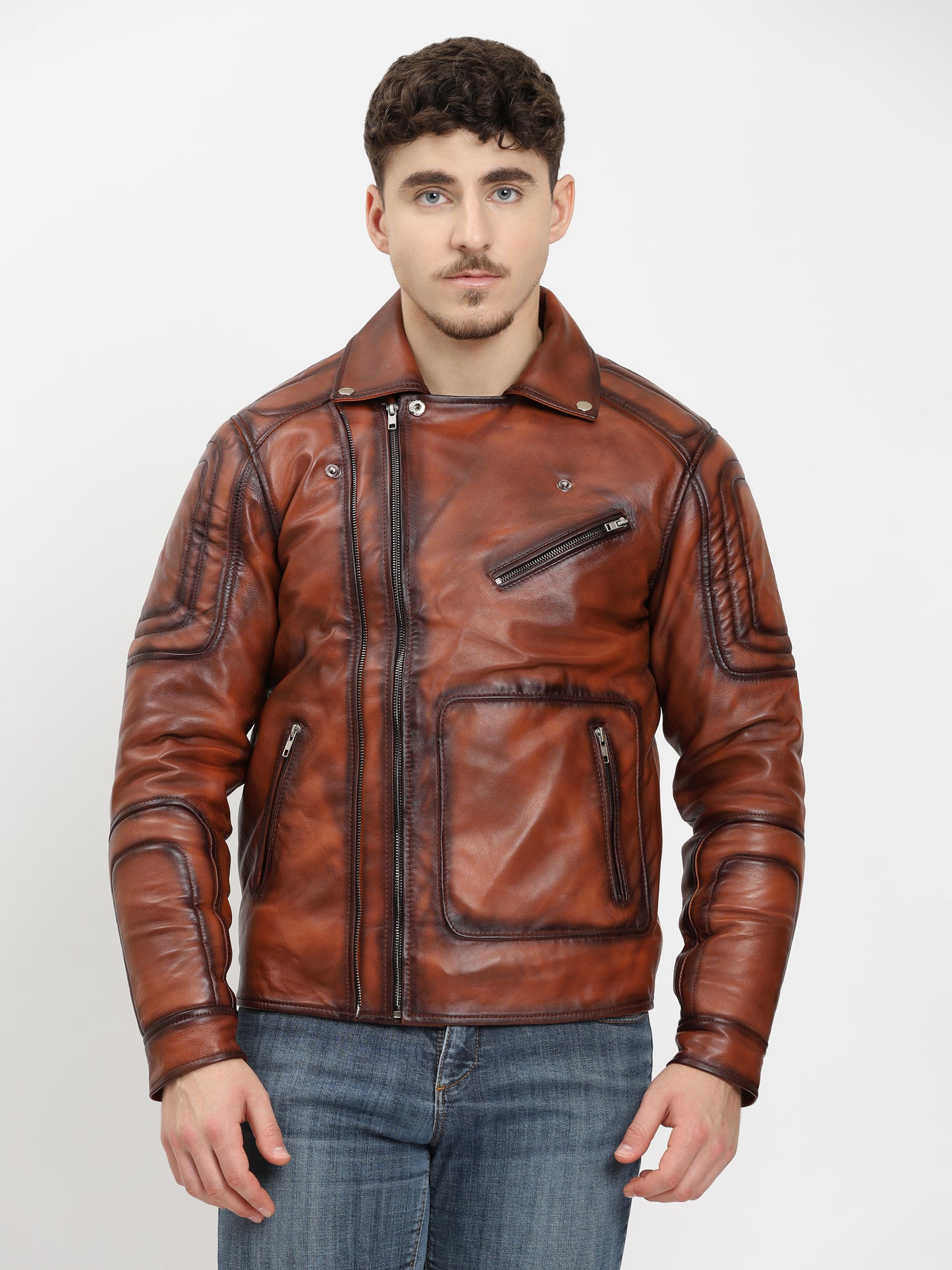Men’s Premium Vintage Brown Biker Leather Jacket