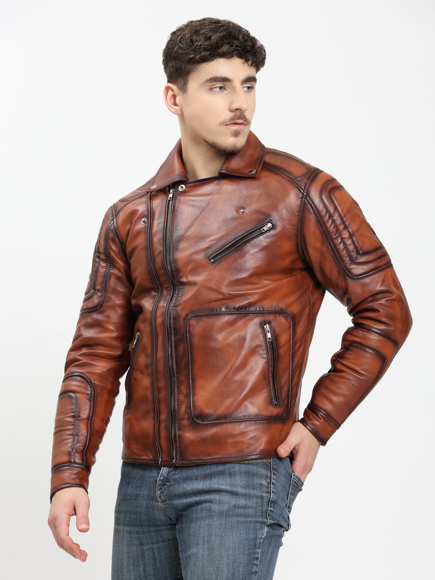 Men’s Premium Vintage Brown Biker Leather Jacket