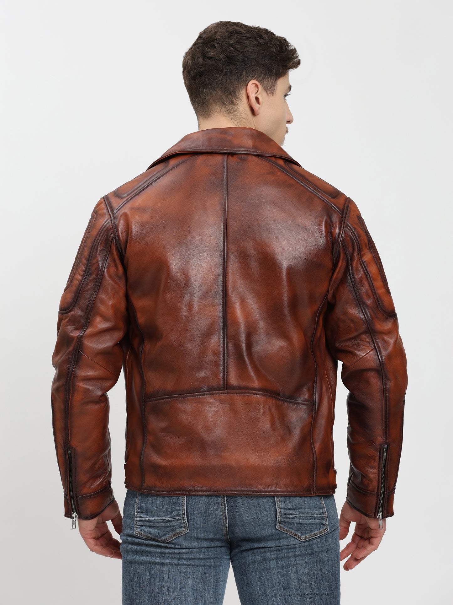 Vintage Brown Leather Jacket Retro Motorcycle style