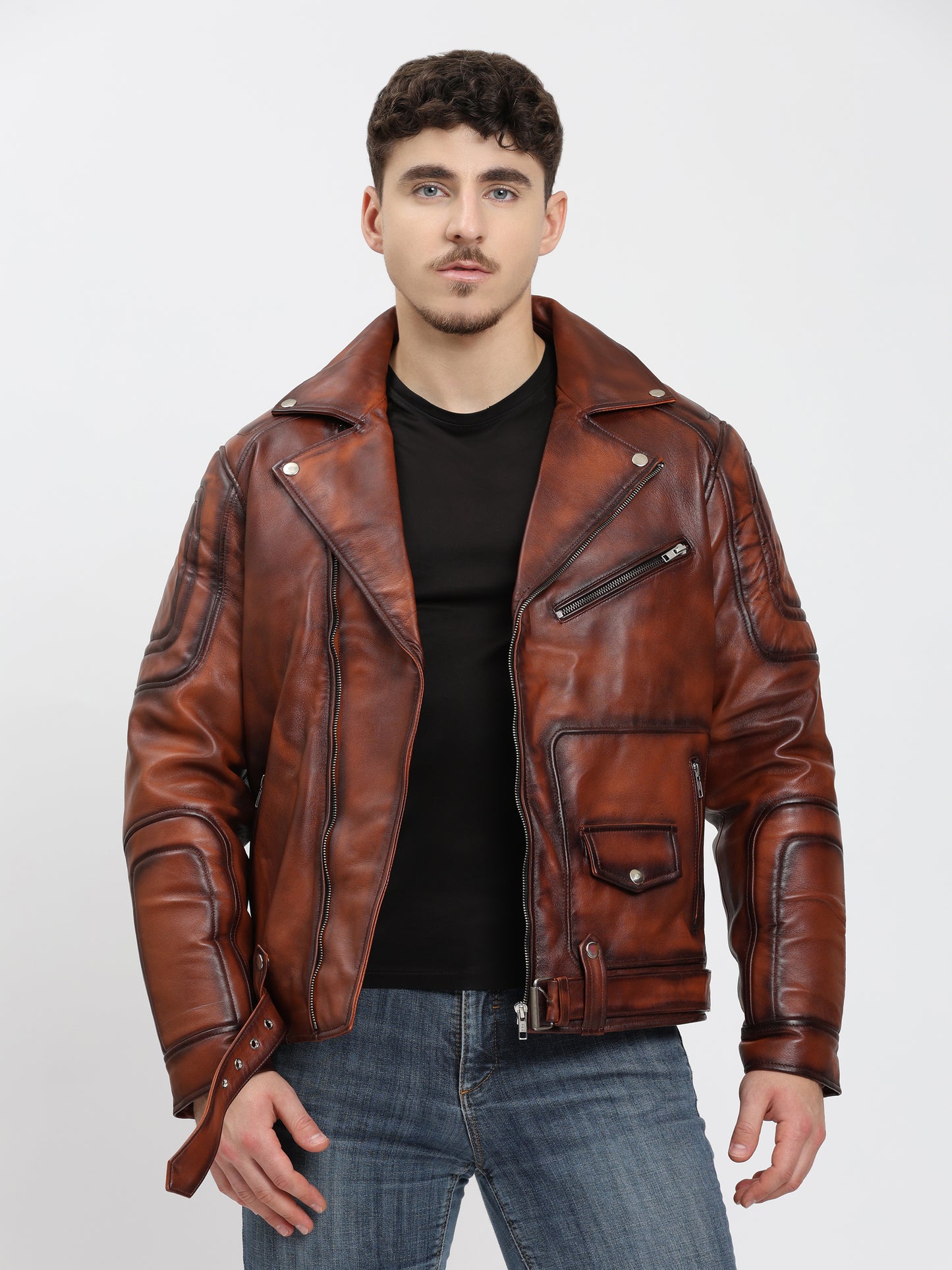 Vintage Brown Leather Jacket Retro Motorcycle style