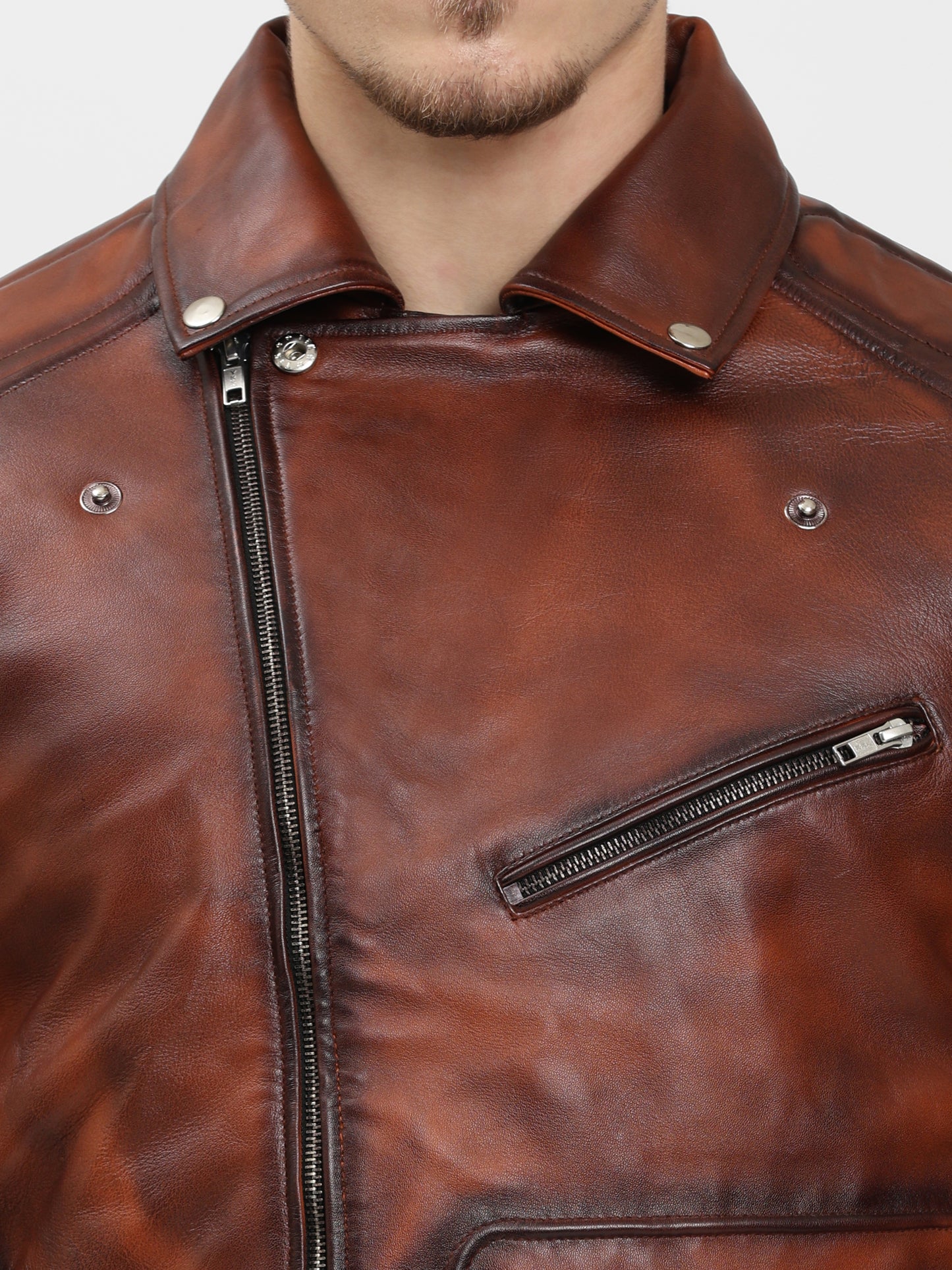Vintage Brown Leather Jacket Retro Motorcycle style