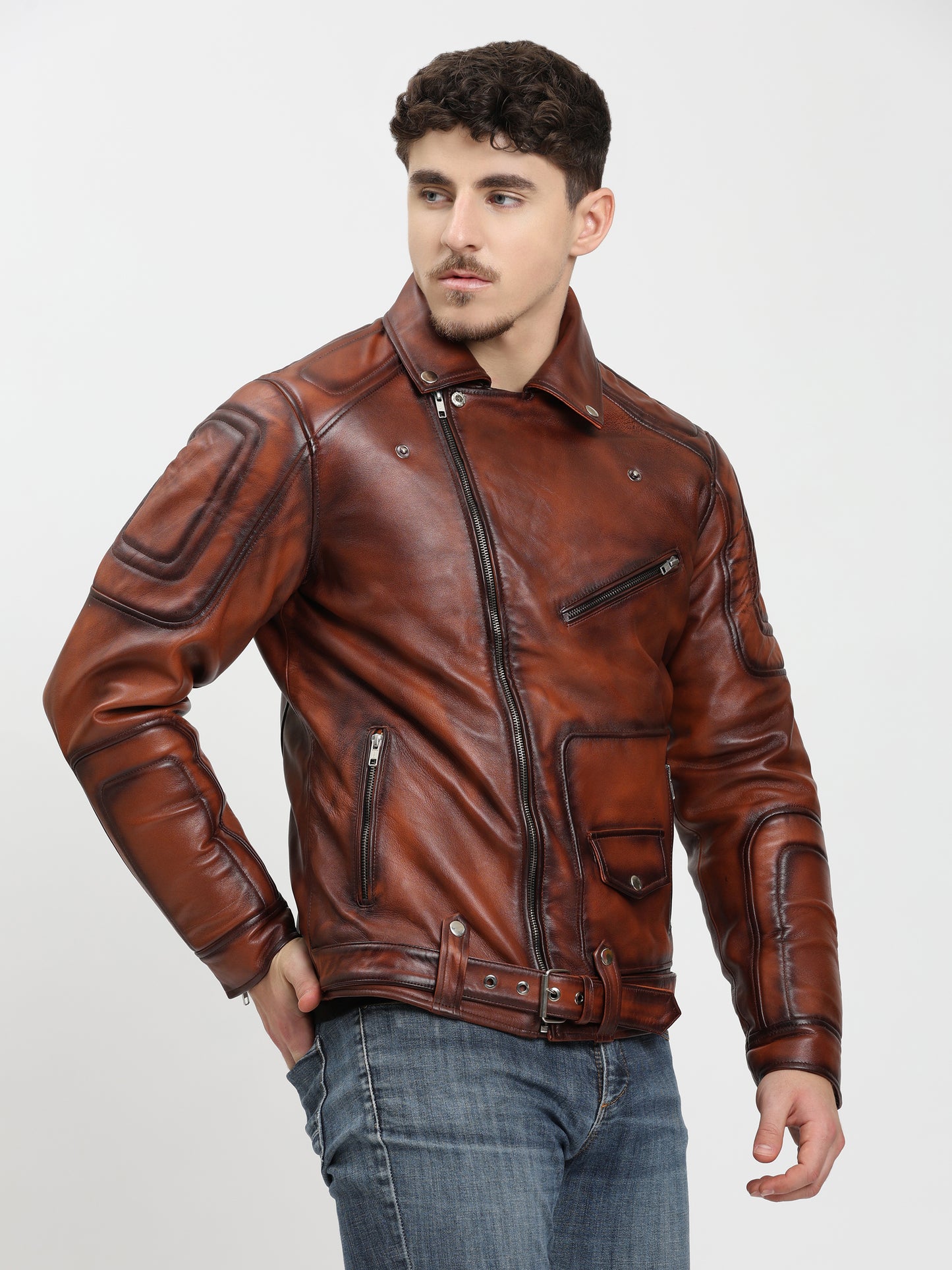 Vintage Brown Leather Jacket Retro Motorcycle style