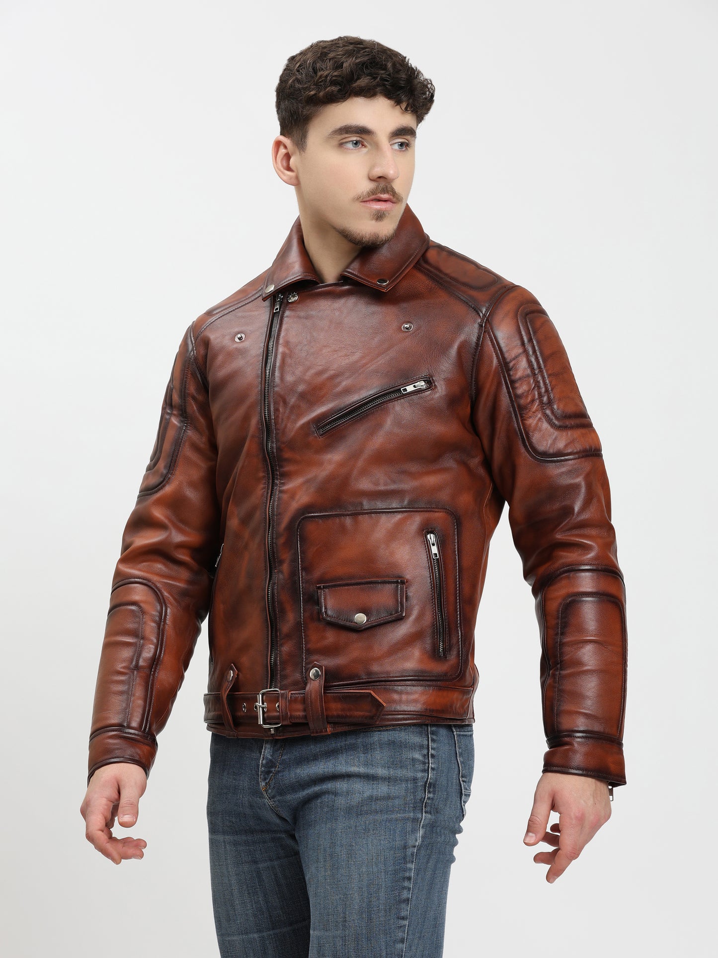 Vintage Brown Leather Jacket Retro Motorcycle style