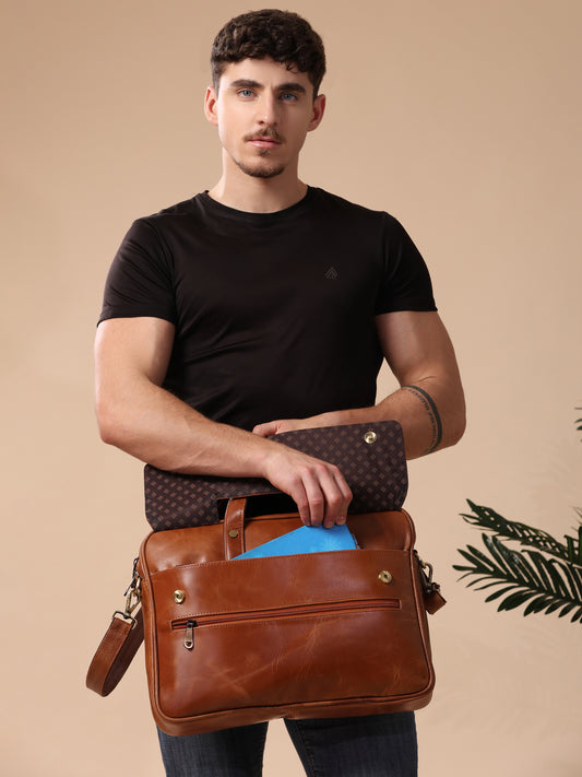 Prestige Genuine Leather Laptop Work Bag - Brown