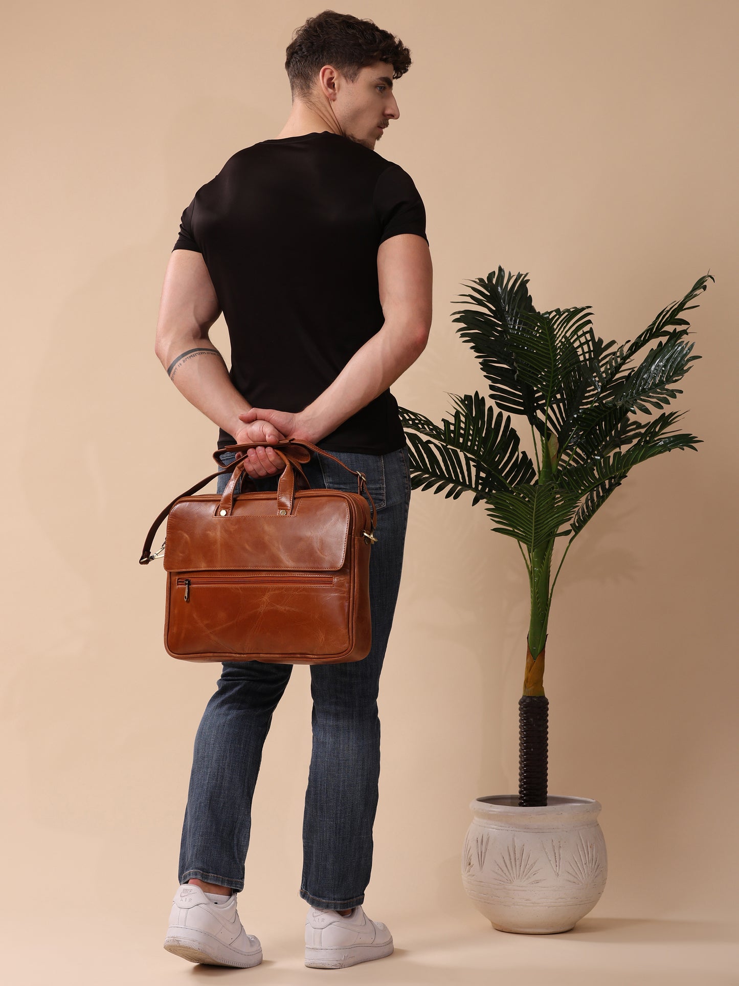 Prestige Genuine Leather Laptop Work Bag - Brown