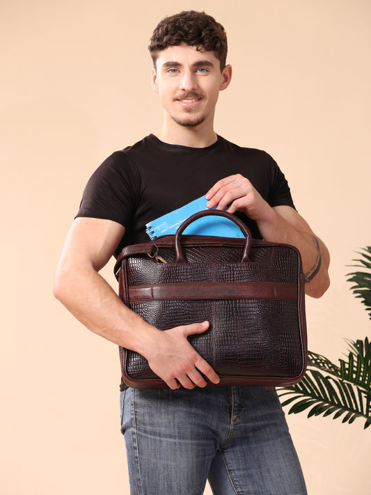 Regal Executive Leather Laptop Messenger Bag - Antique Black