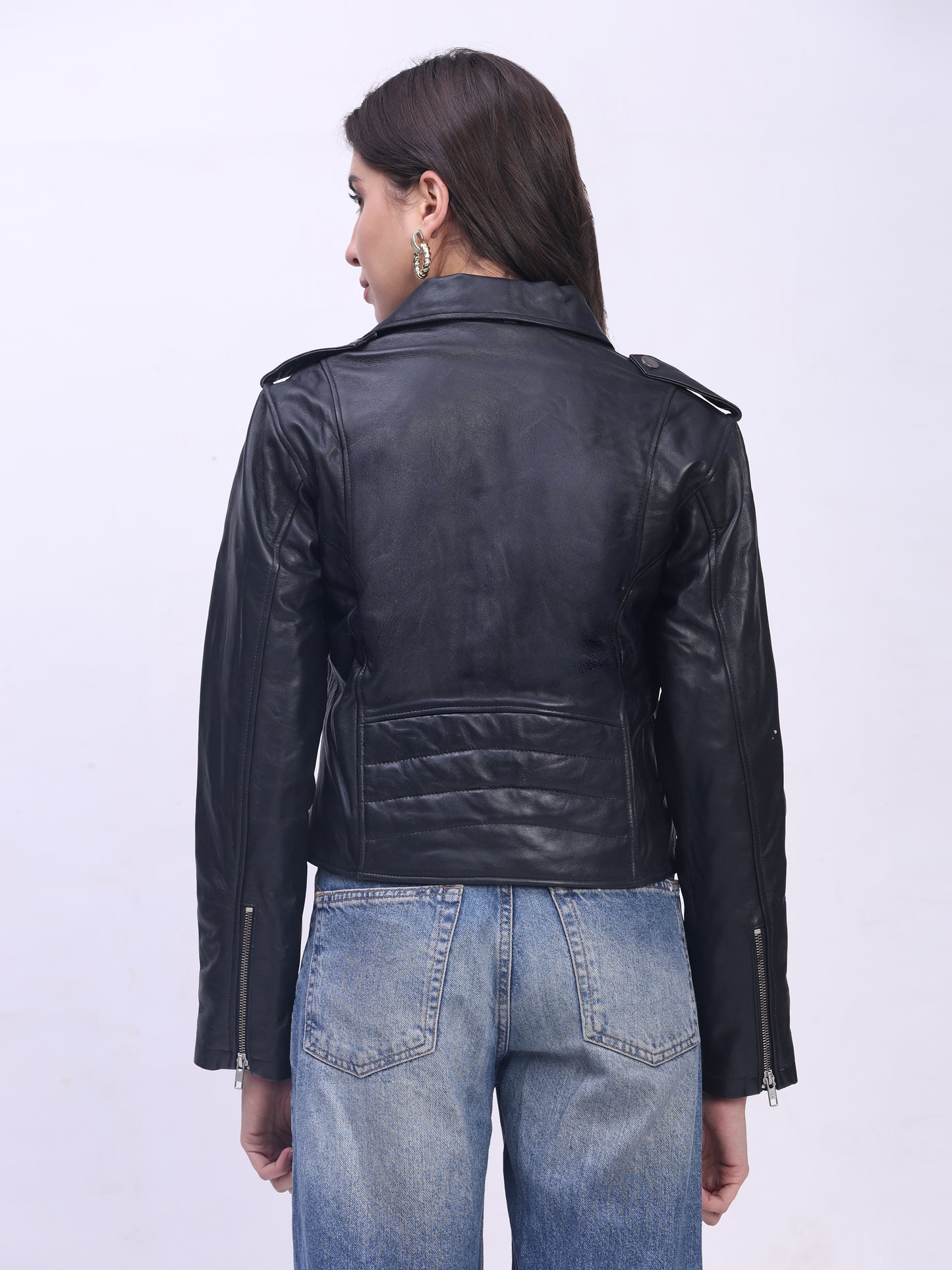 Women’s Genuine Sheepskin Leather Jacket with Princess Seams & Hidden Zip