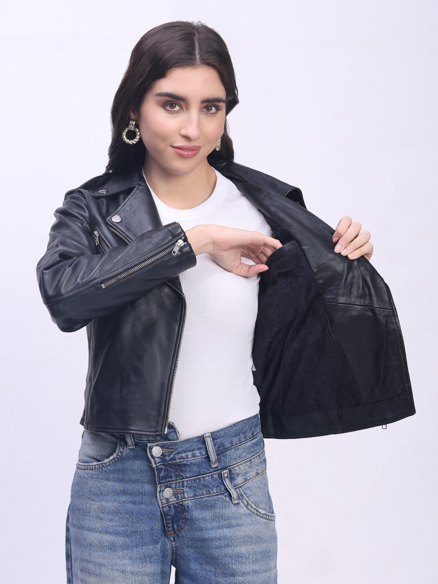 Women’s Genuine Sheepskin Leather Jacket with Princess Seams & Hidden Zip