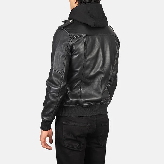 The Black Hooded Leather Jacket :- Charmshilp