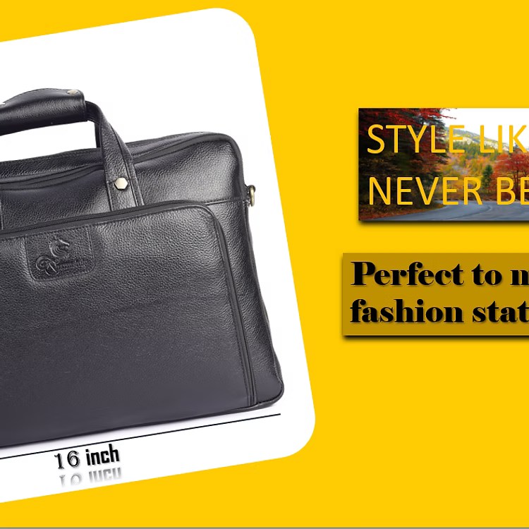 Executive Laptop Messenger Office Bag in Genuine Leather - Black