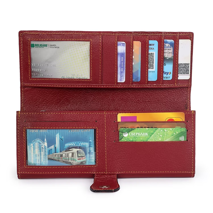 ChérieLeather Classic Clutch Wallet -Red