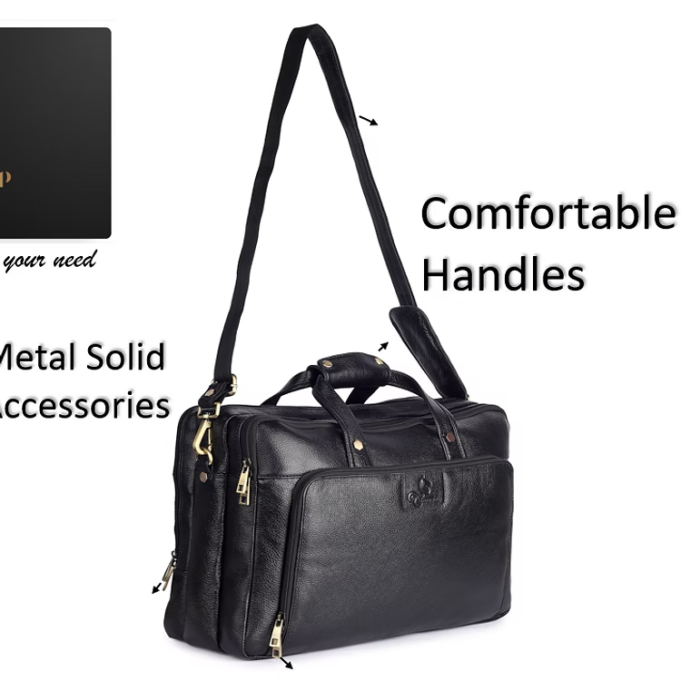 Executive Laptop Messenger Office Bag in Genuine Leather - Black