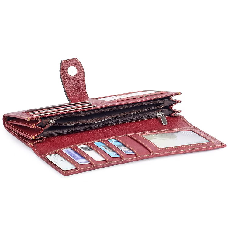 ChérieLeather Classic Clutch Wallet -Red