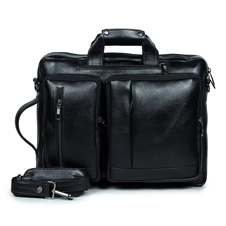 PrestigeTote Real Leather Executive Bag -Black