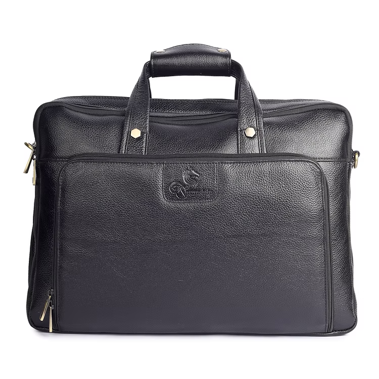 Executive Laptop Messenger Office Bag in Genuine Leather - Black