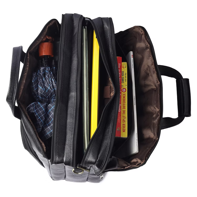 Executive Laptop Messenger Office Bag in Genuine Leather - Black