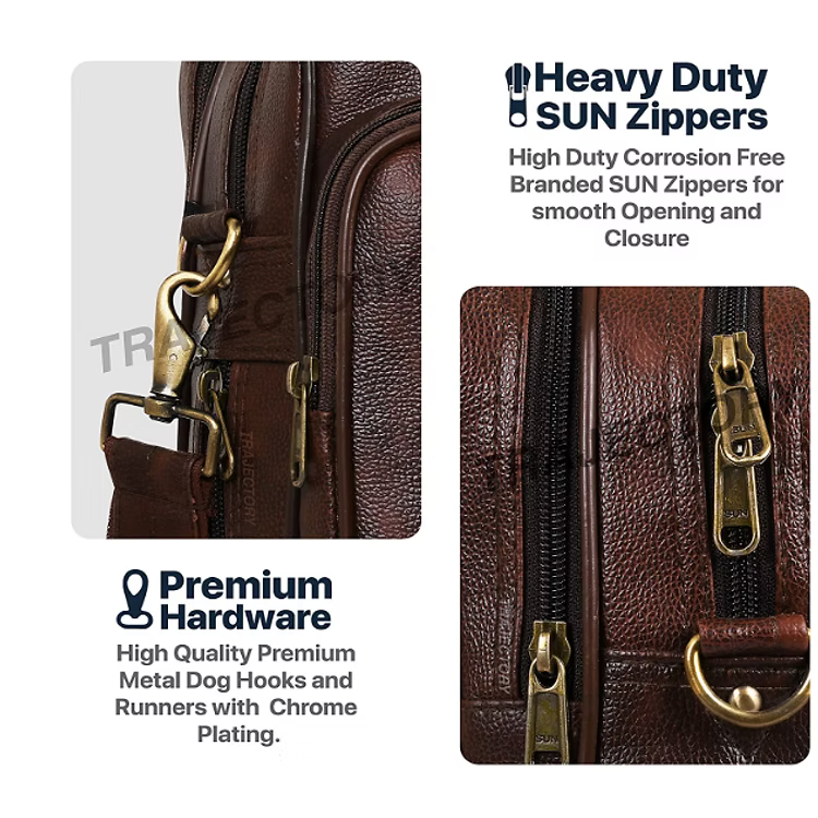 Executive Laptop Messenger Office Bag in Genuine Leather - Brown