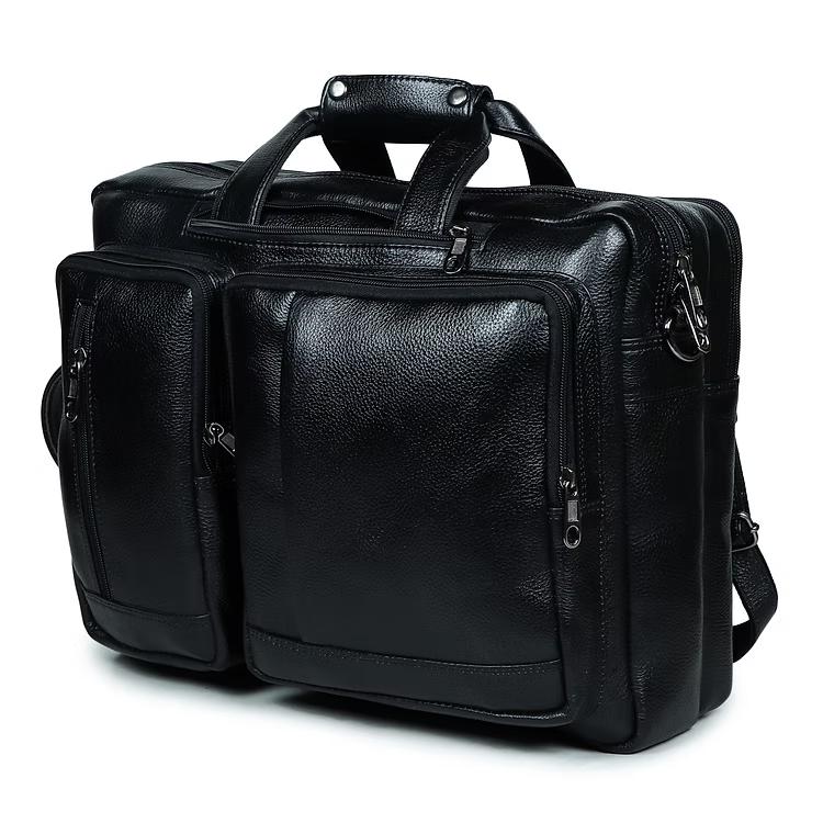 PrestigeTote Real Leather Executive Bag -Black