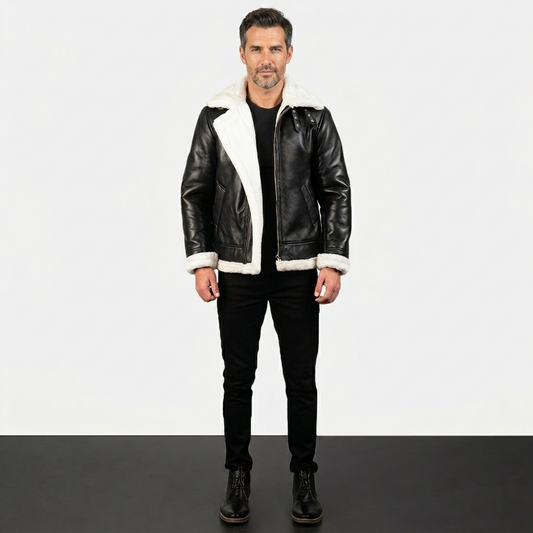 The Black Bomber Leather Jacket With Shearling Fur