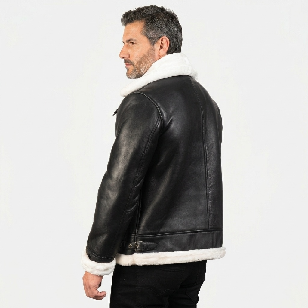 The Black Bomber Leather Jacket With Shearling Fur