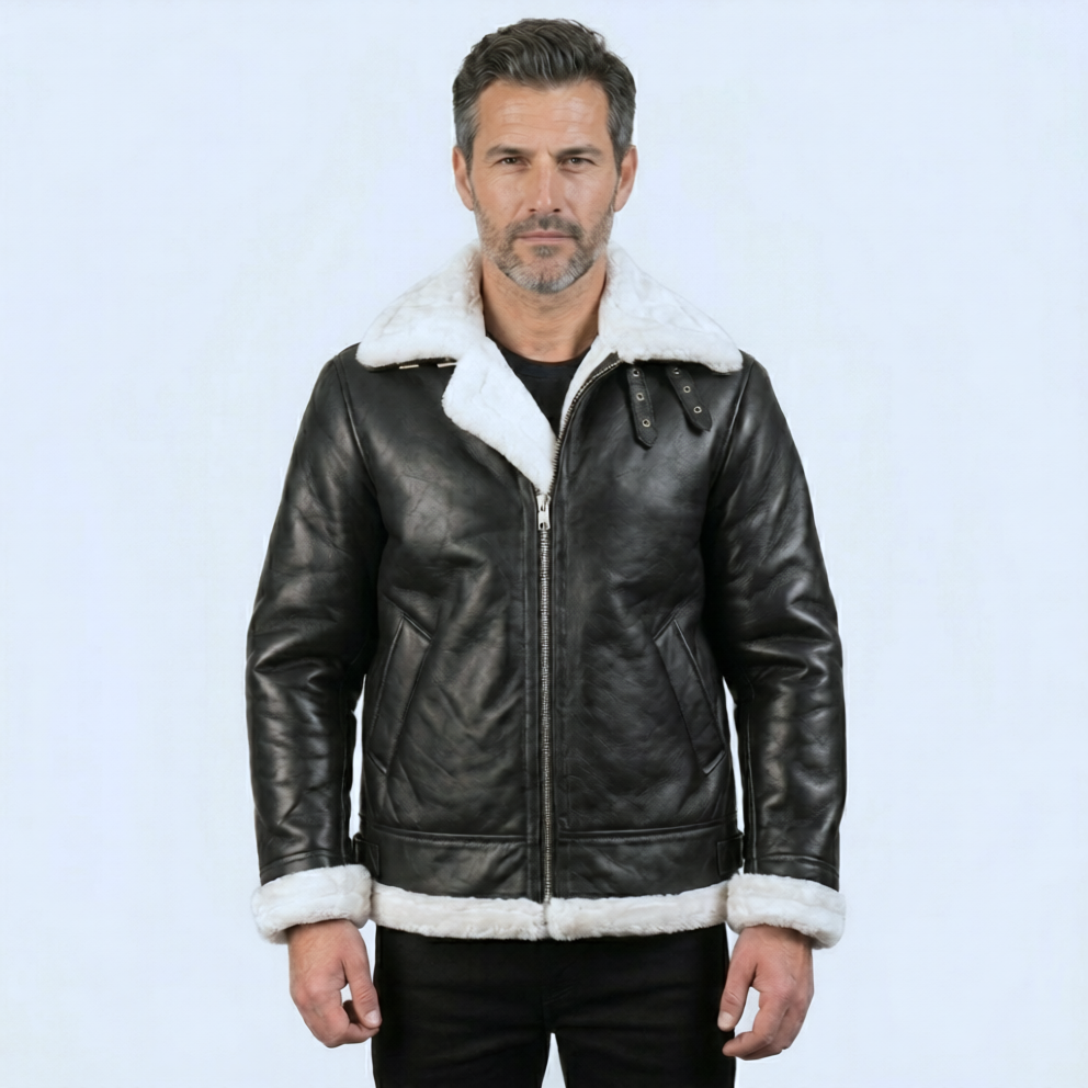 The Black Bomber Leather Jacket With Shearling Fur