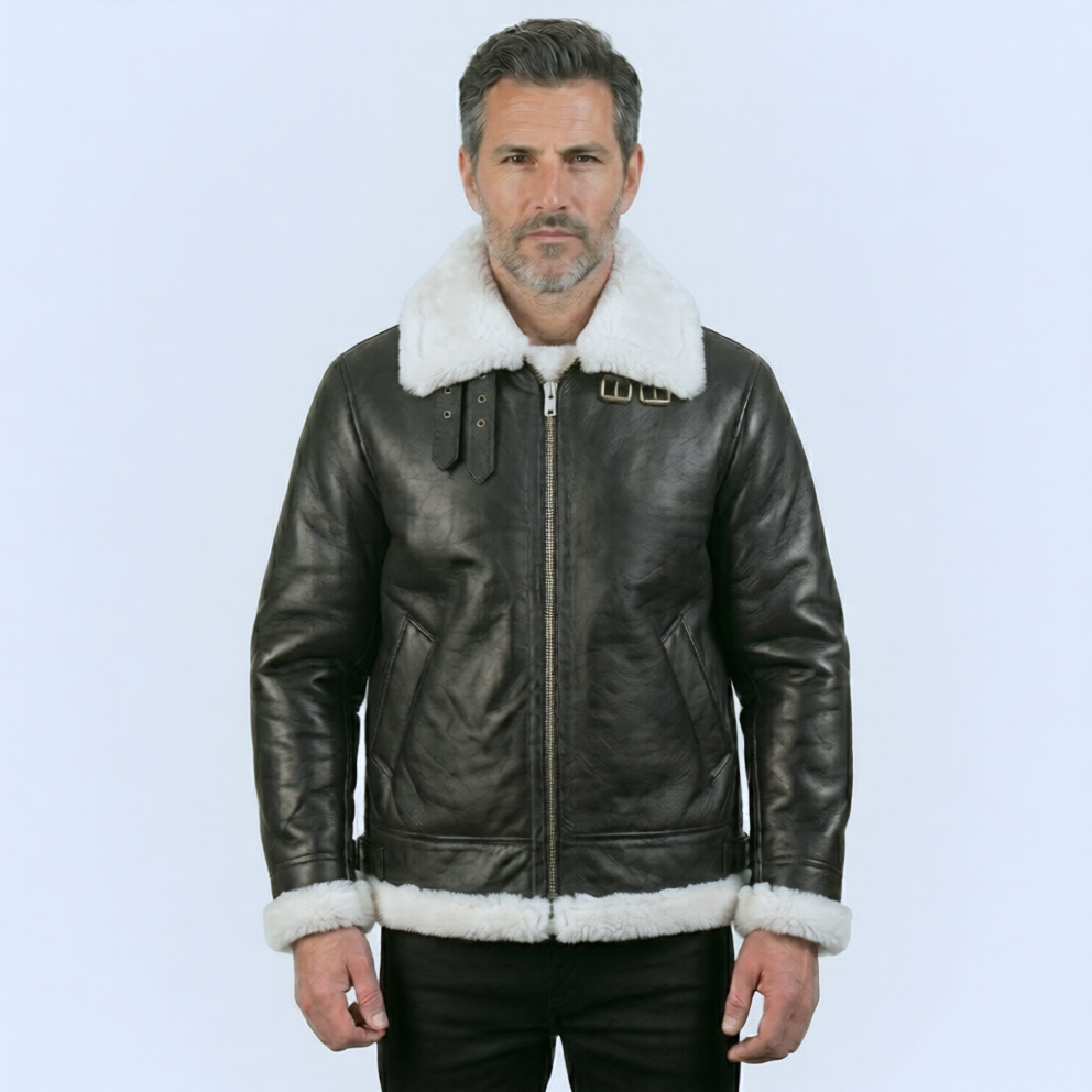 The Black Bomber Leather Jacket With Shearling Fur