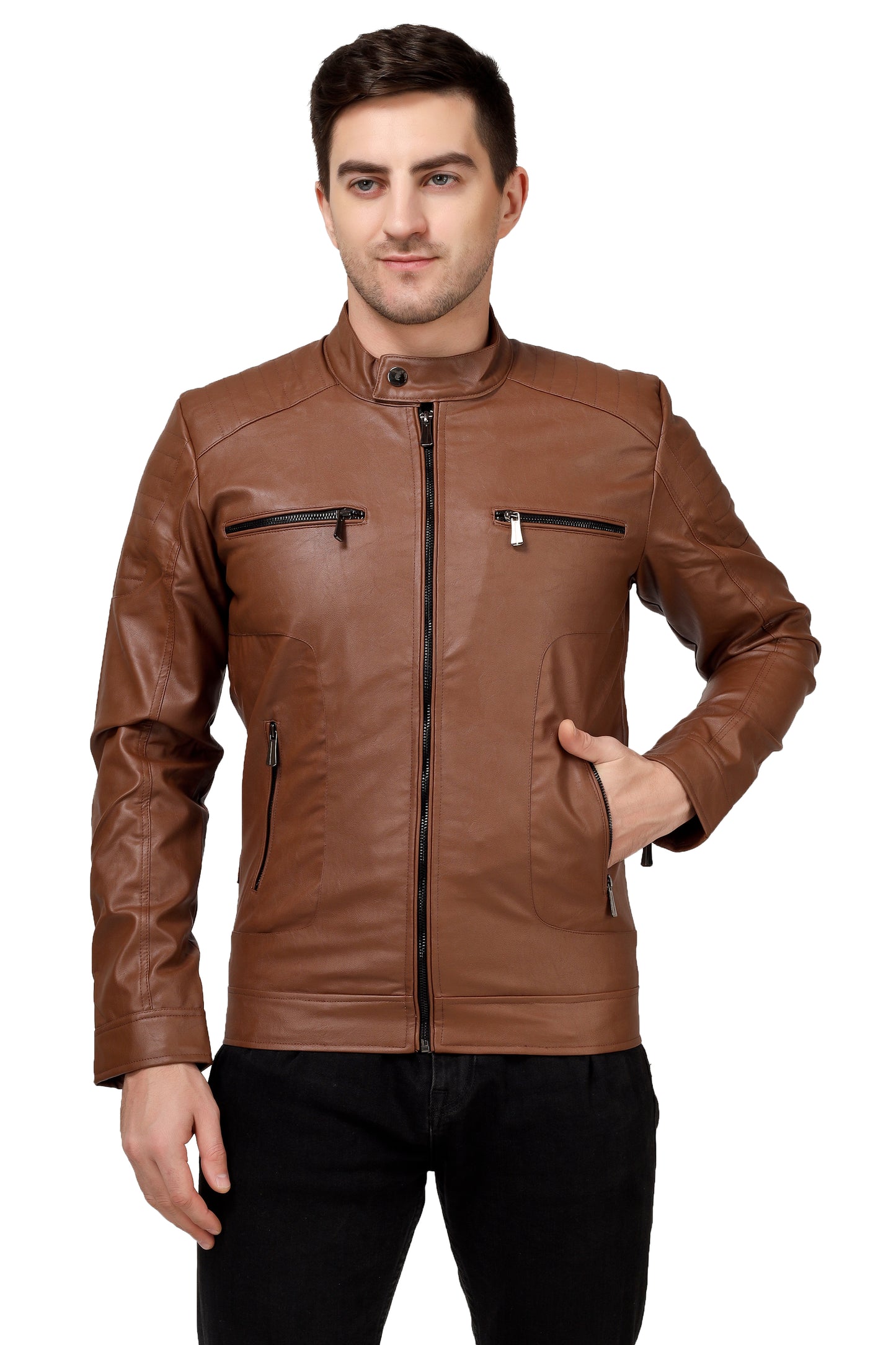 Full Sleeve Mesh Men PU Leather Jacket for Men :- Charmshilp