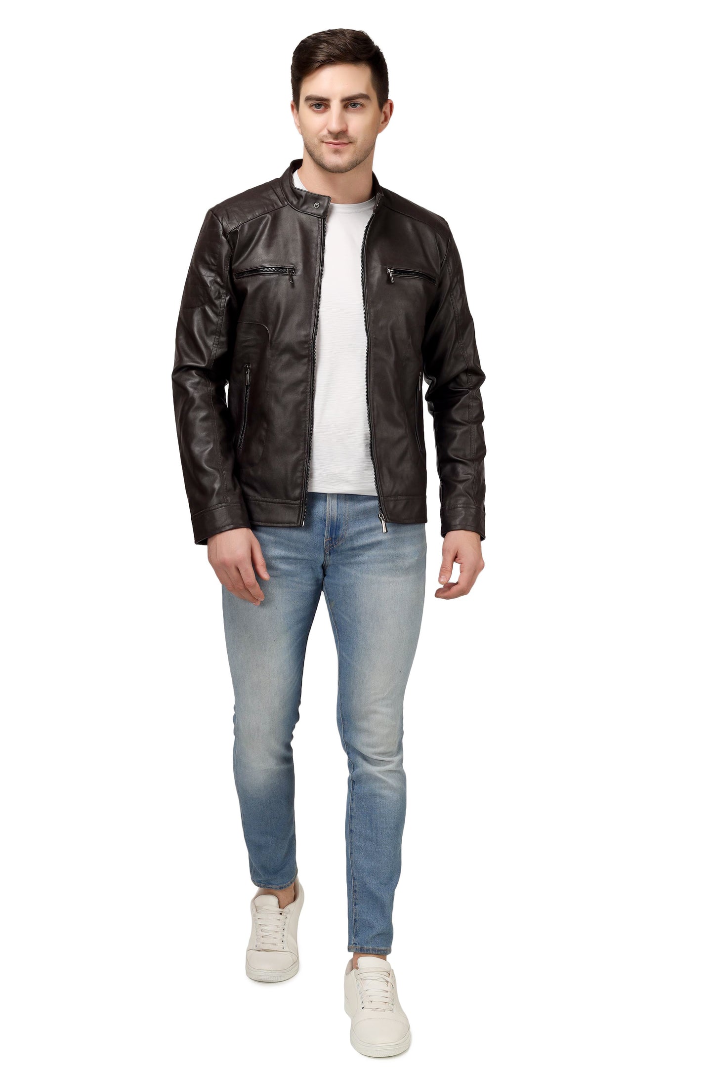 Full Sleeve Mesh Men PU Leather Jacket for Men :- Charmshilp