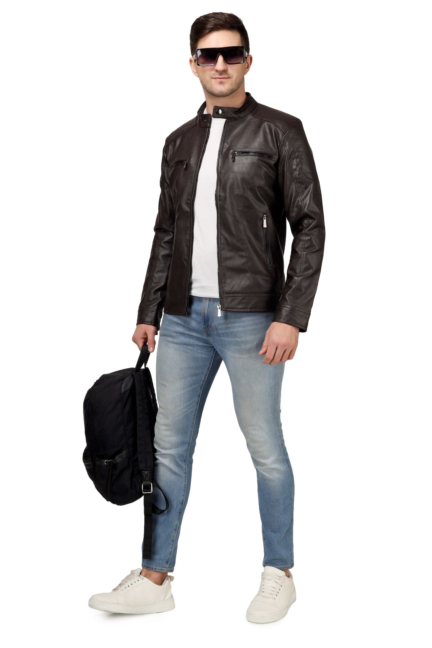 Full Sleeve Mesh Men PU Leather Jacket for Men :- Charmshilp