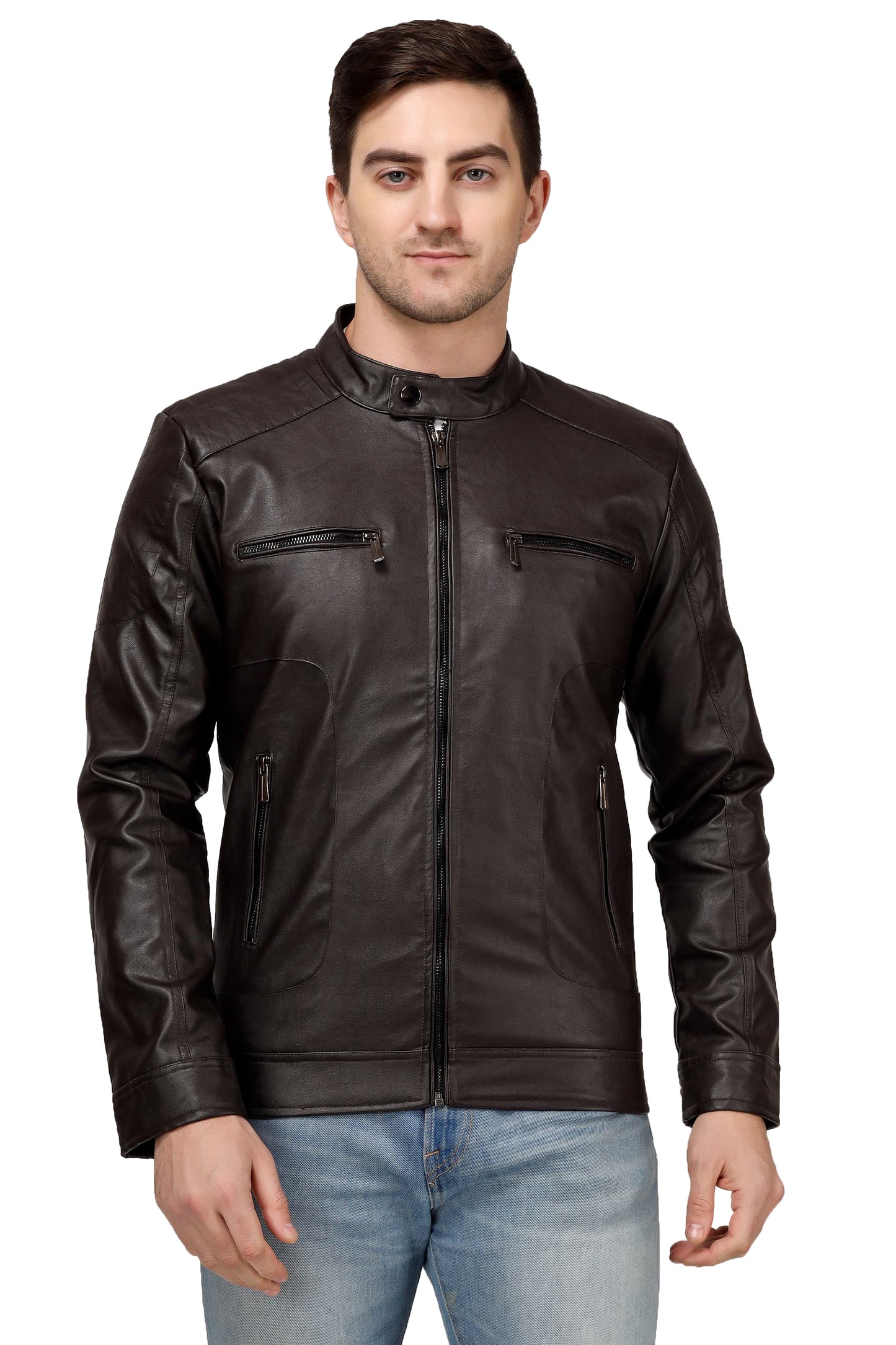 Full Sleeve Mesh Men PU Leather Jacket for Men :- Charmshilp
