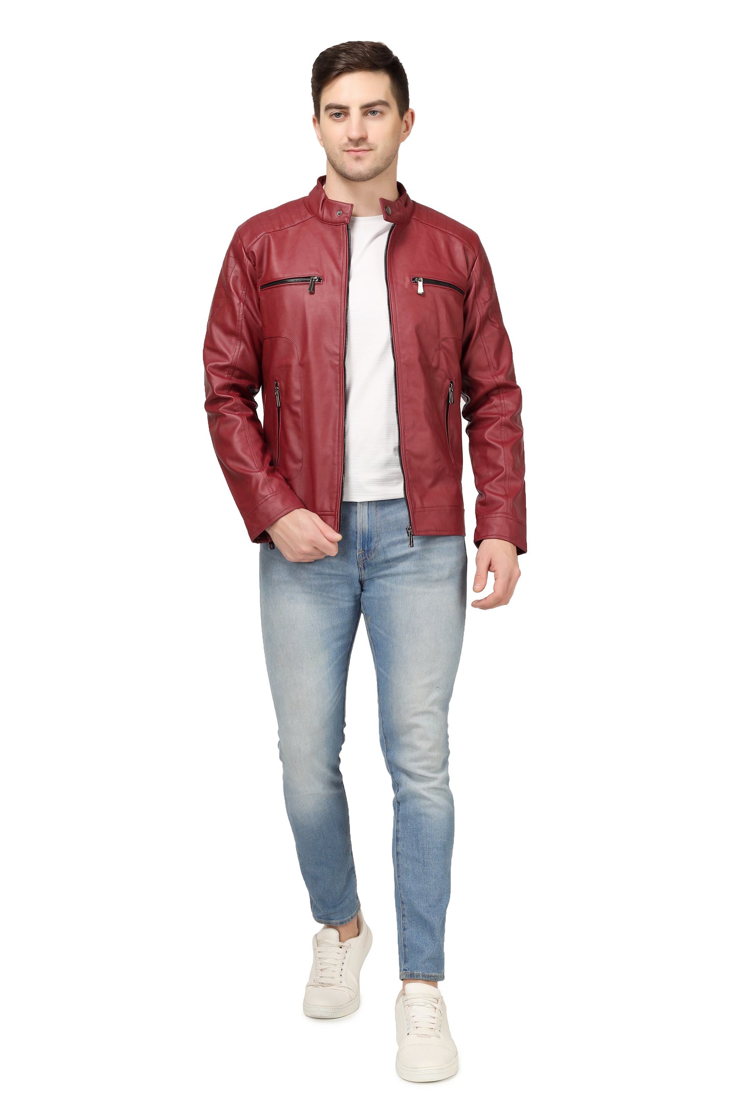Full Sleeve Mesh Men PU Leather Jacket for Men :- Charmshilp