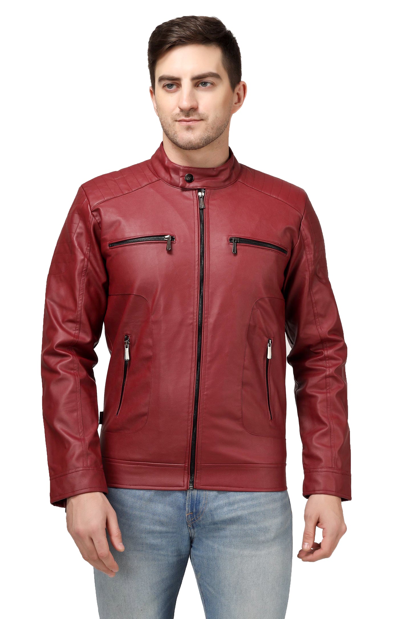 Full Sleeve Mesh Men PU Leather Jacket for Men :- Charmshilp