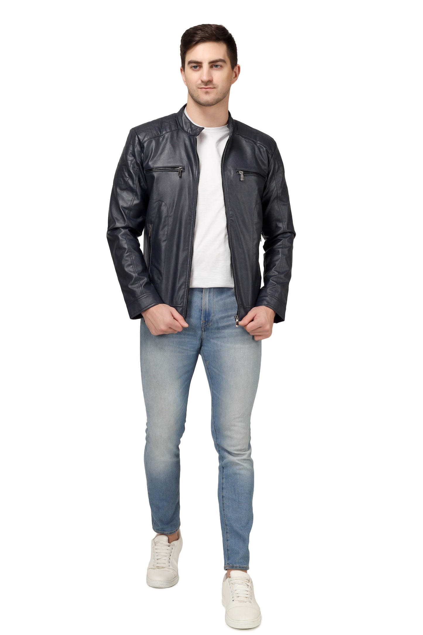 Full Sleeve Mesh Men PU Leather Jacket for Men :- Charmshilp