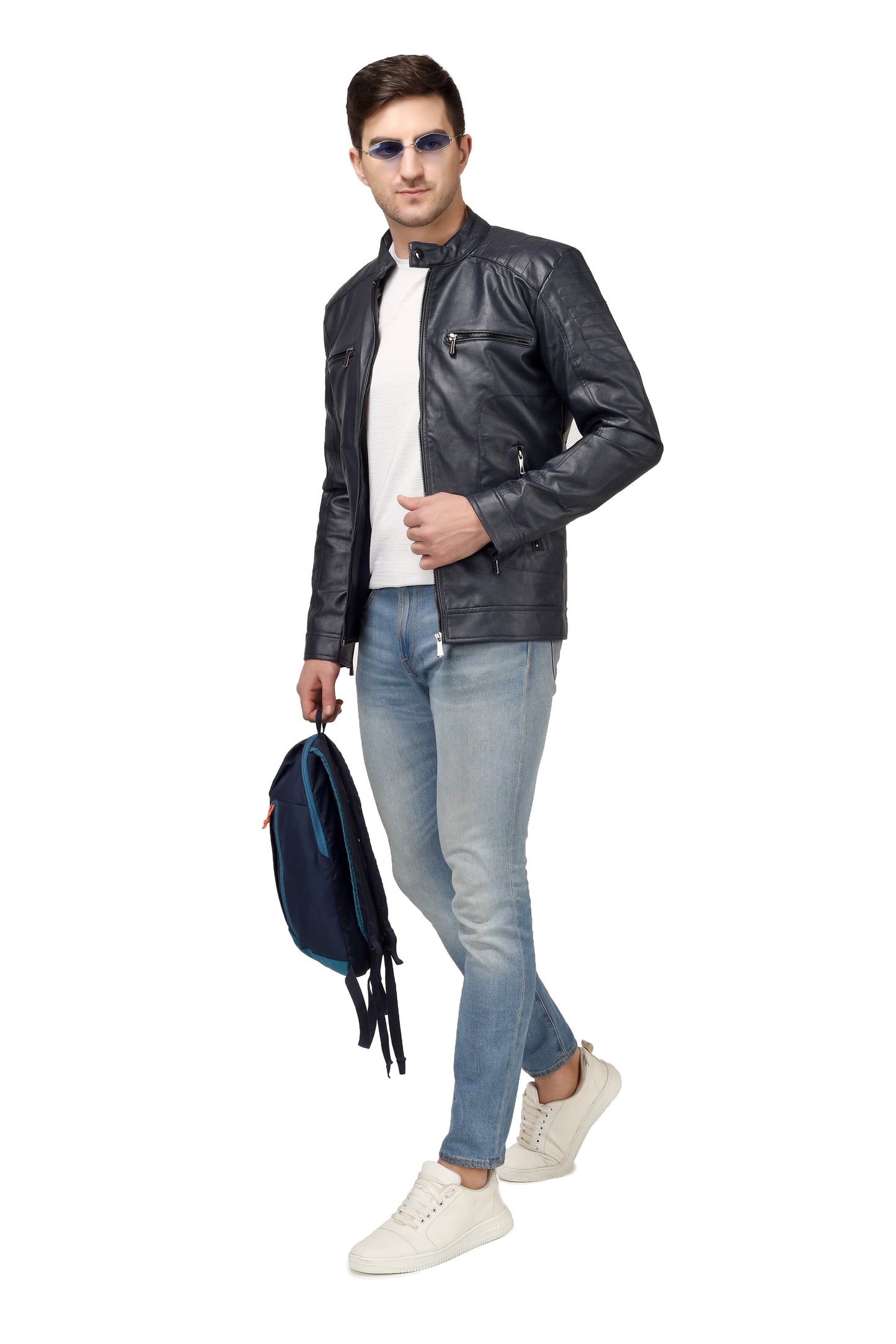 Full Sleeve Mesh Men PU Leather Jacket for Men :- Charmshilp