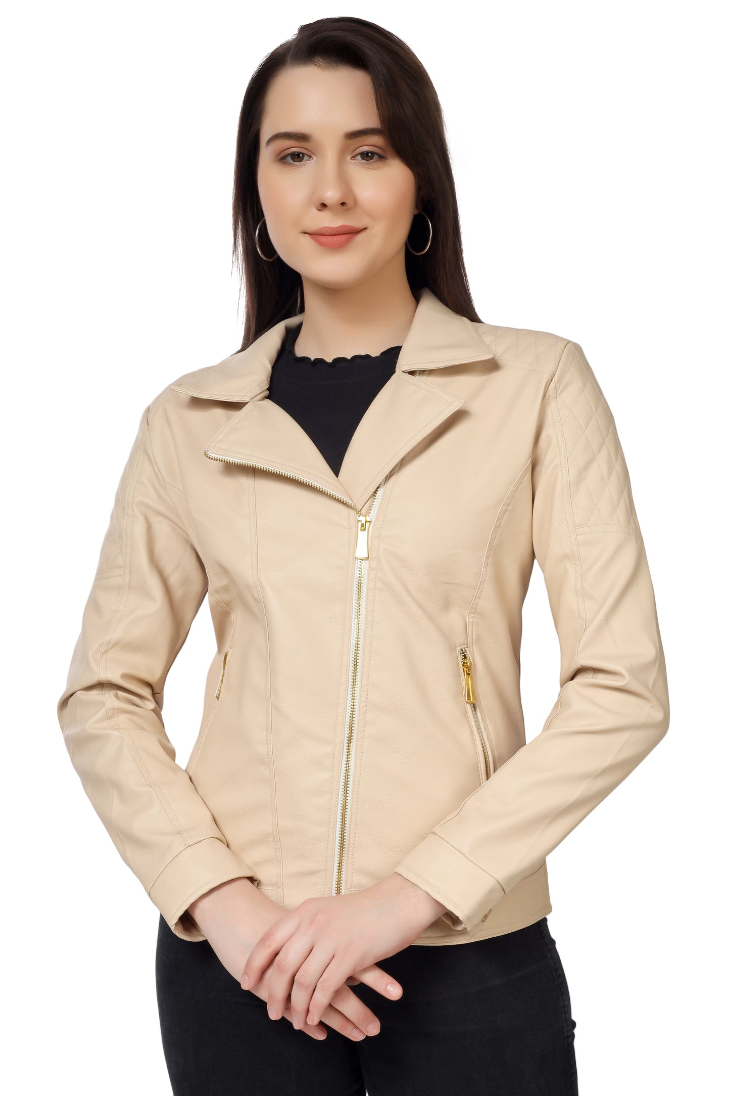 Women's Biker Jacket In Genuine Faux Leather :- Charmshilp