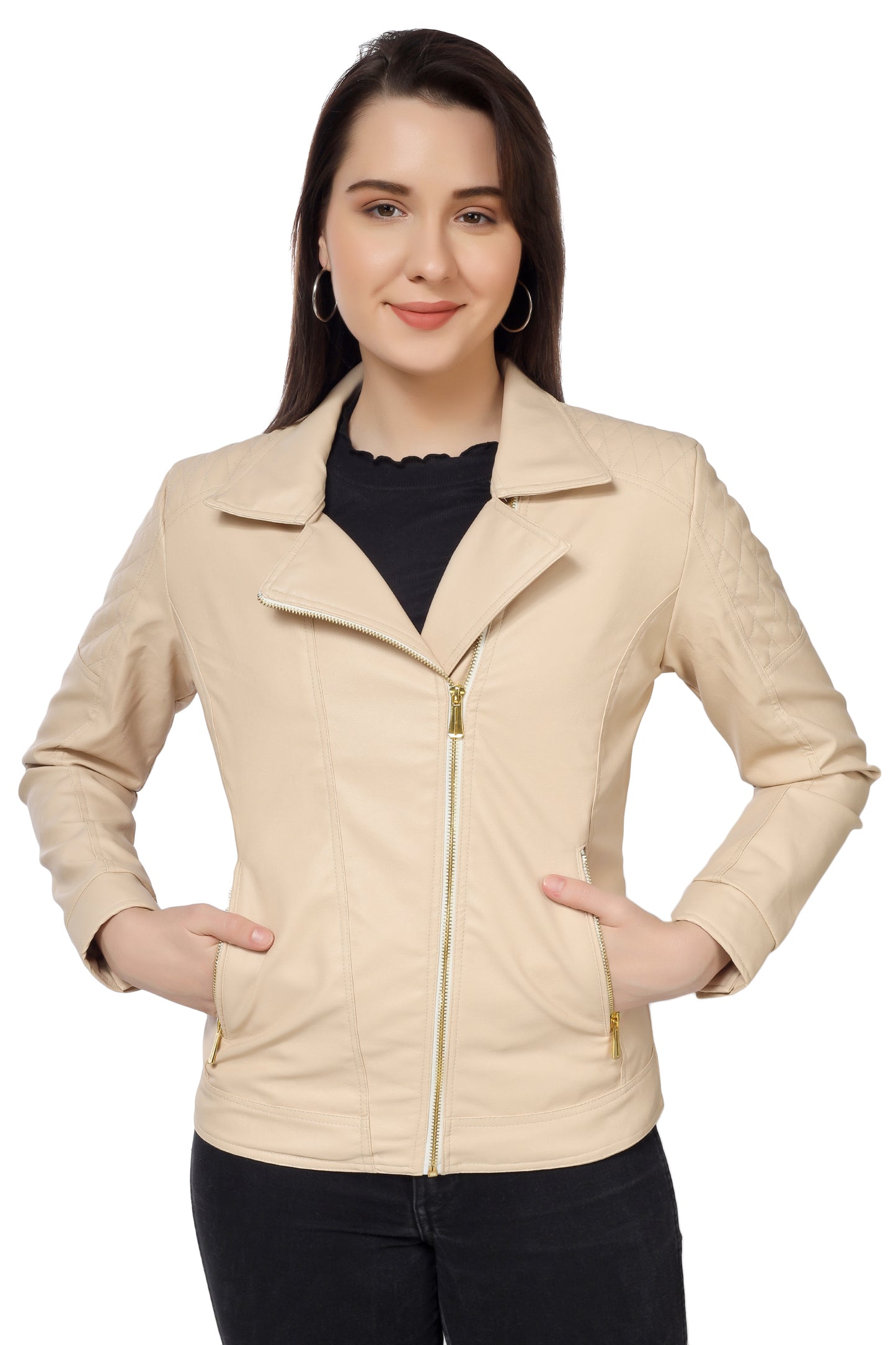 Women's Biker Jacket In Genuine Faux Leather :- Charmshilp