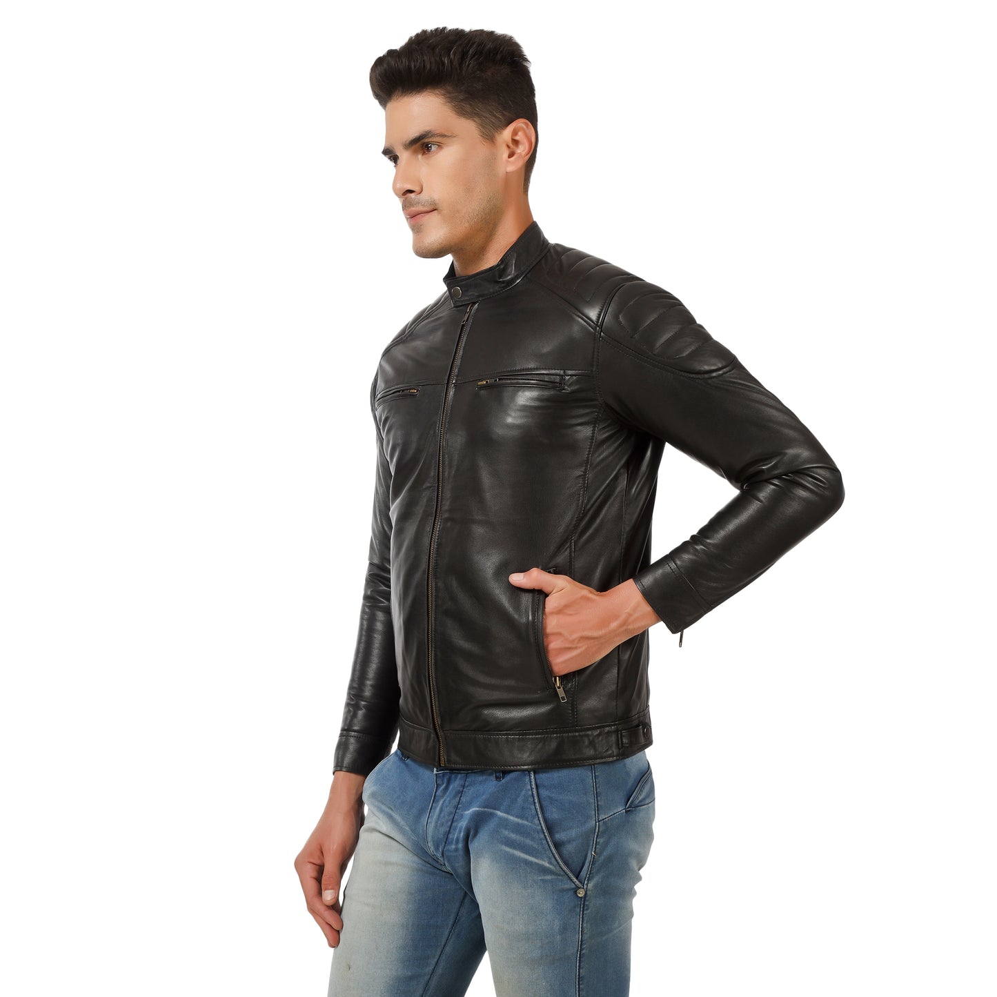 Men Racer Genuine Leather Jacket