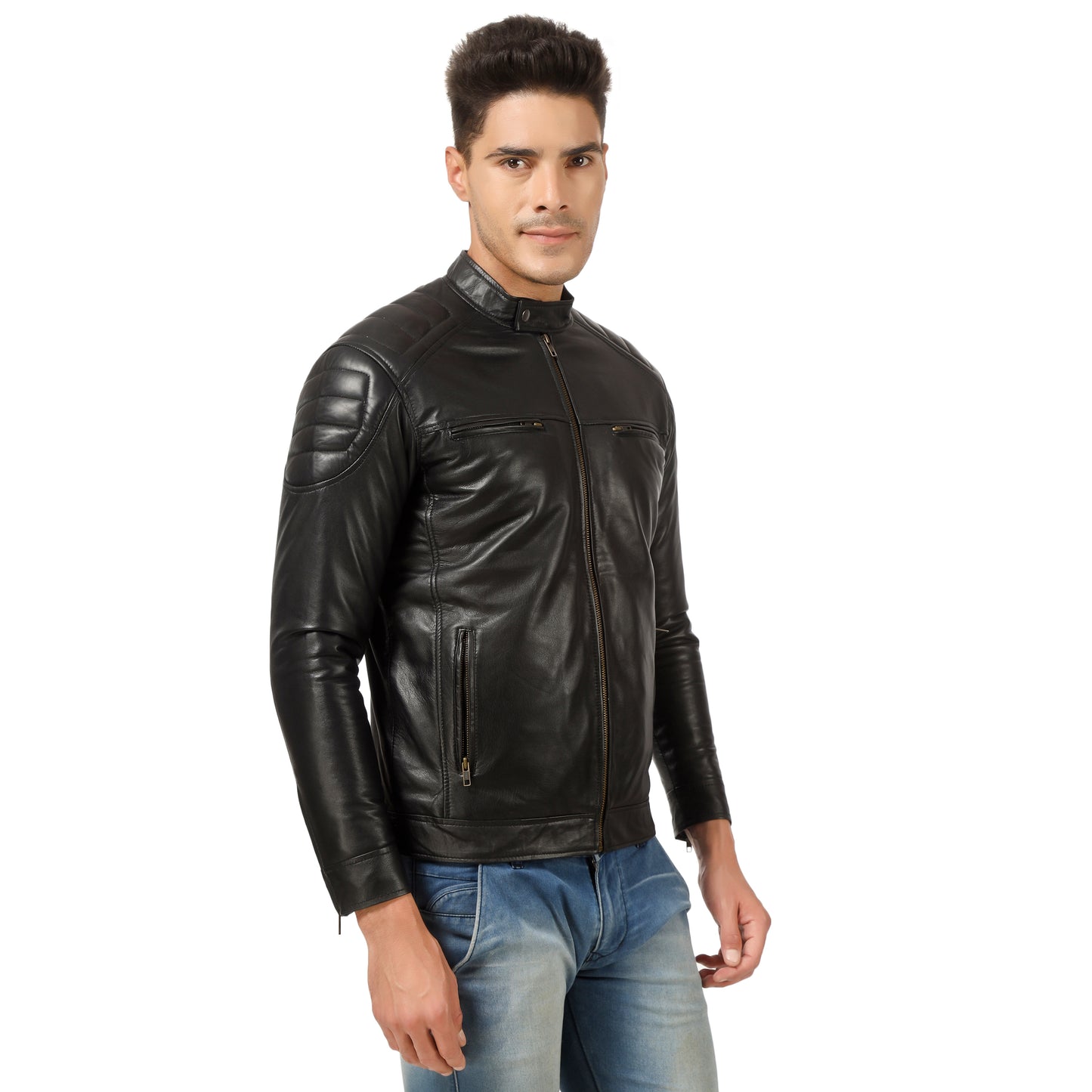 Men Racer Genuine Leather Jacket