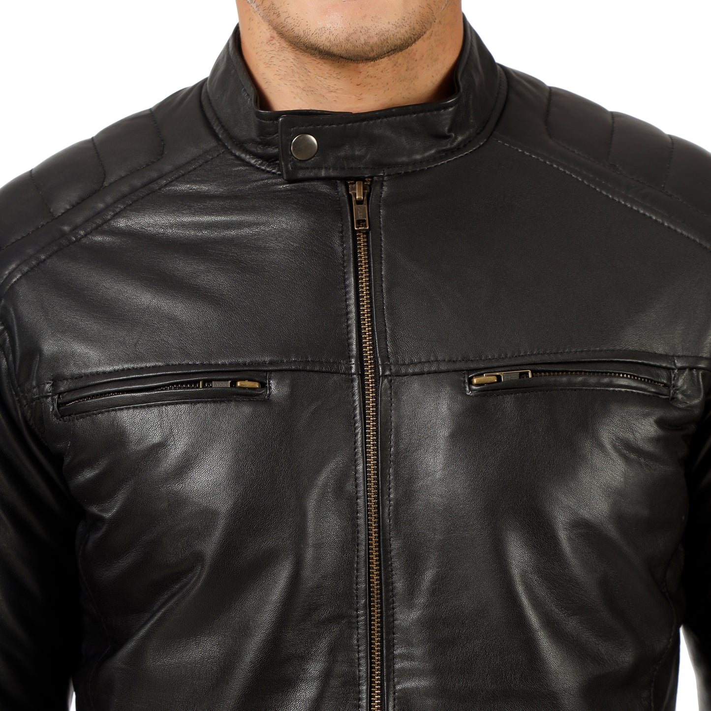 Men Racer Genuine Leather Jacket