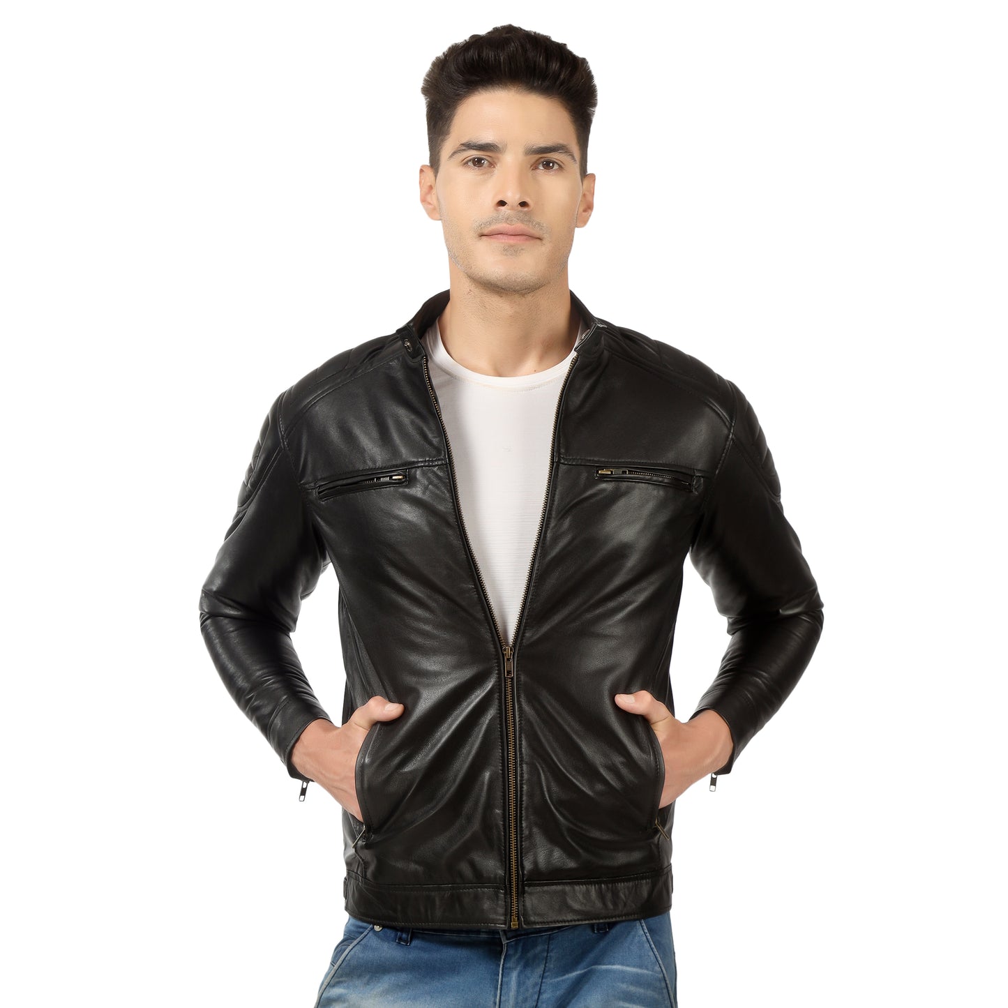 Men Racer Genuine Leather Jacket