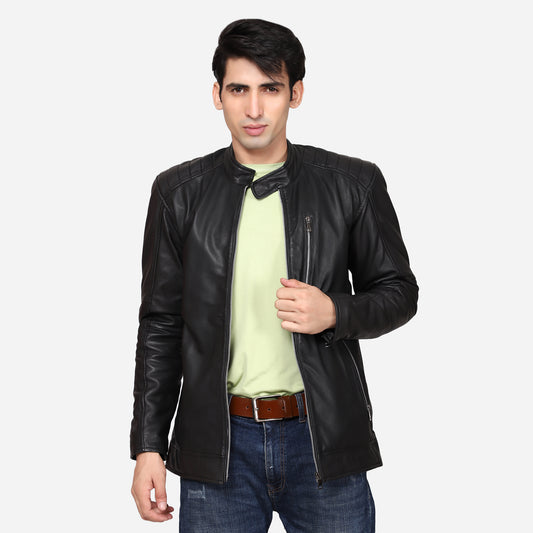 Full Sleeve Mesh Men Leather Jacket :- Charmshilp